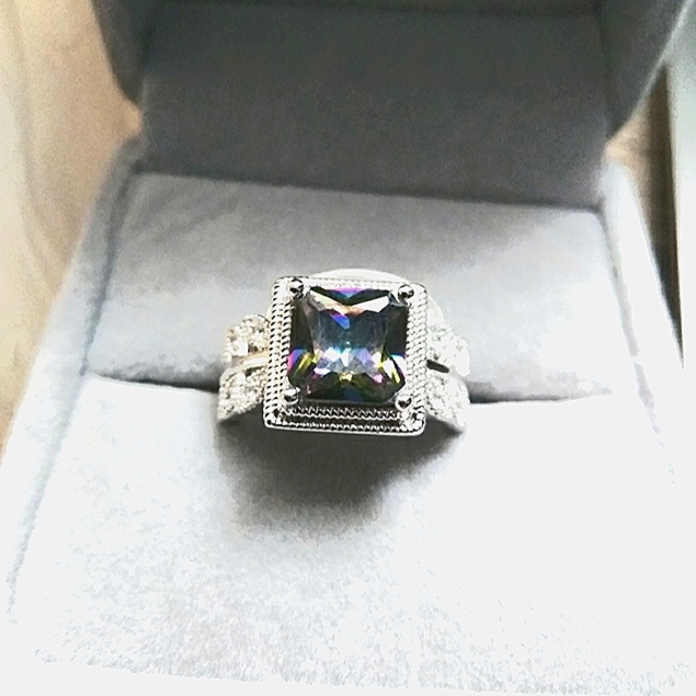 Rainbow Stone Sterling Silver Ring